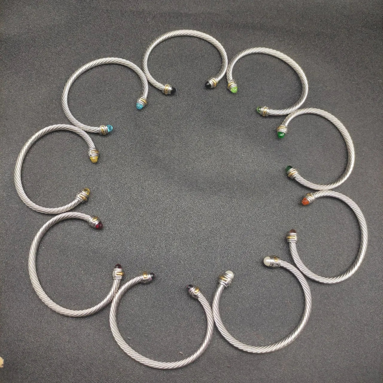 RJG Designer style sterling twisted wire Bracelet w stones and pearls