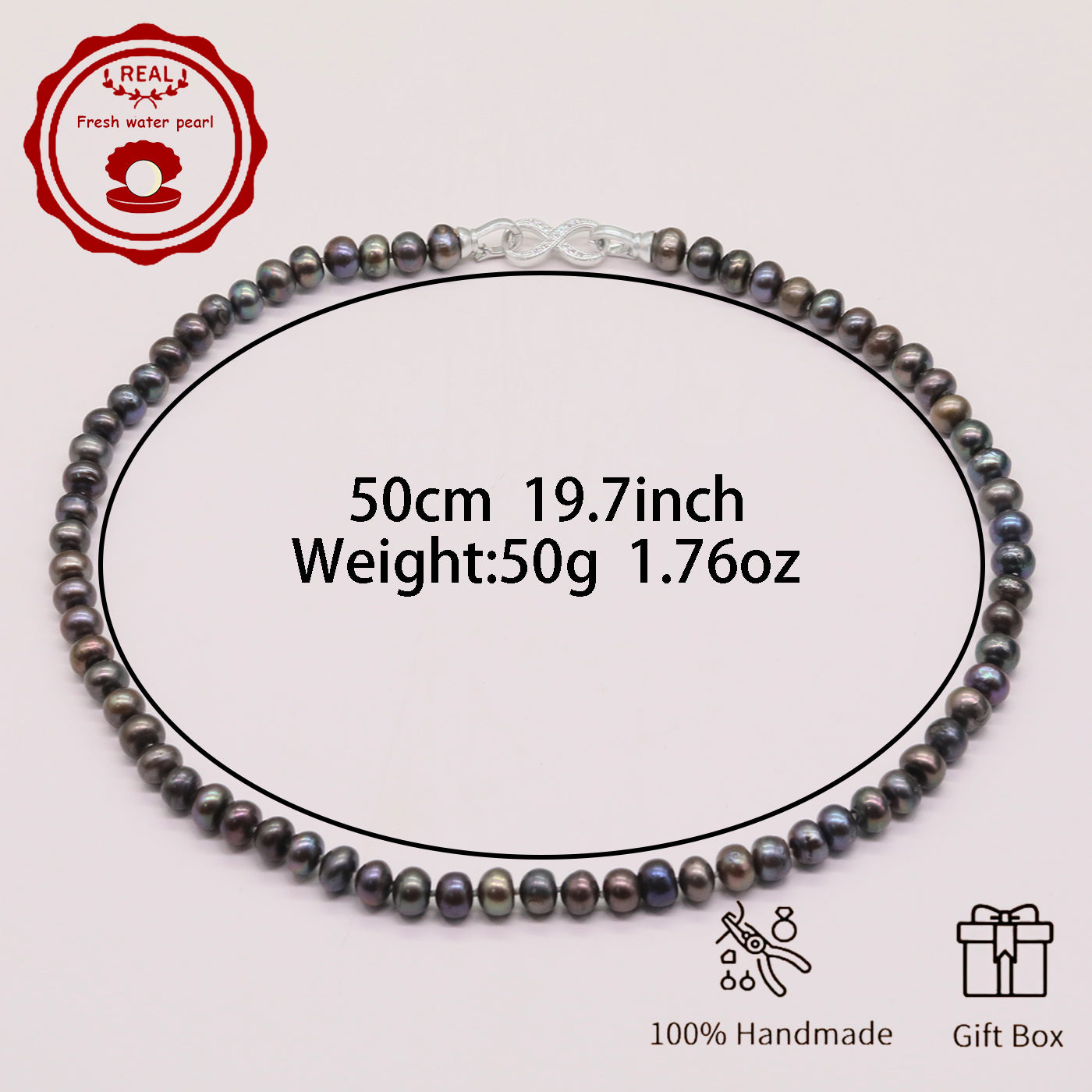 Elegant Purple Freshwater Pearl Necklace 100% handmade luxury 9-10mm Freshwater Pearl necklace with 8-shape buckle Fashion freshwater Pearl necklace with gift box holiday gifts, perfect for everyday, birthday parties, Valentine's Day