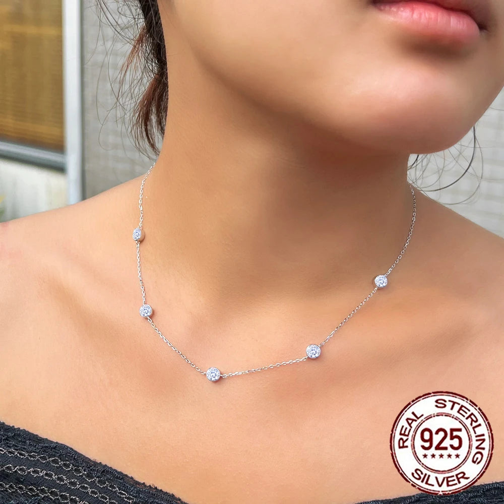 Sterling silver necklace with 5 bezel set Swarovski austrian crystal stones, handcrafted in USA