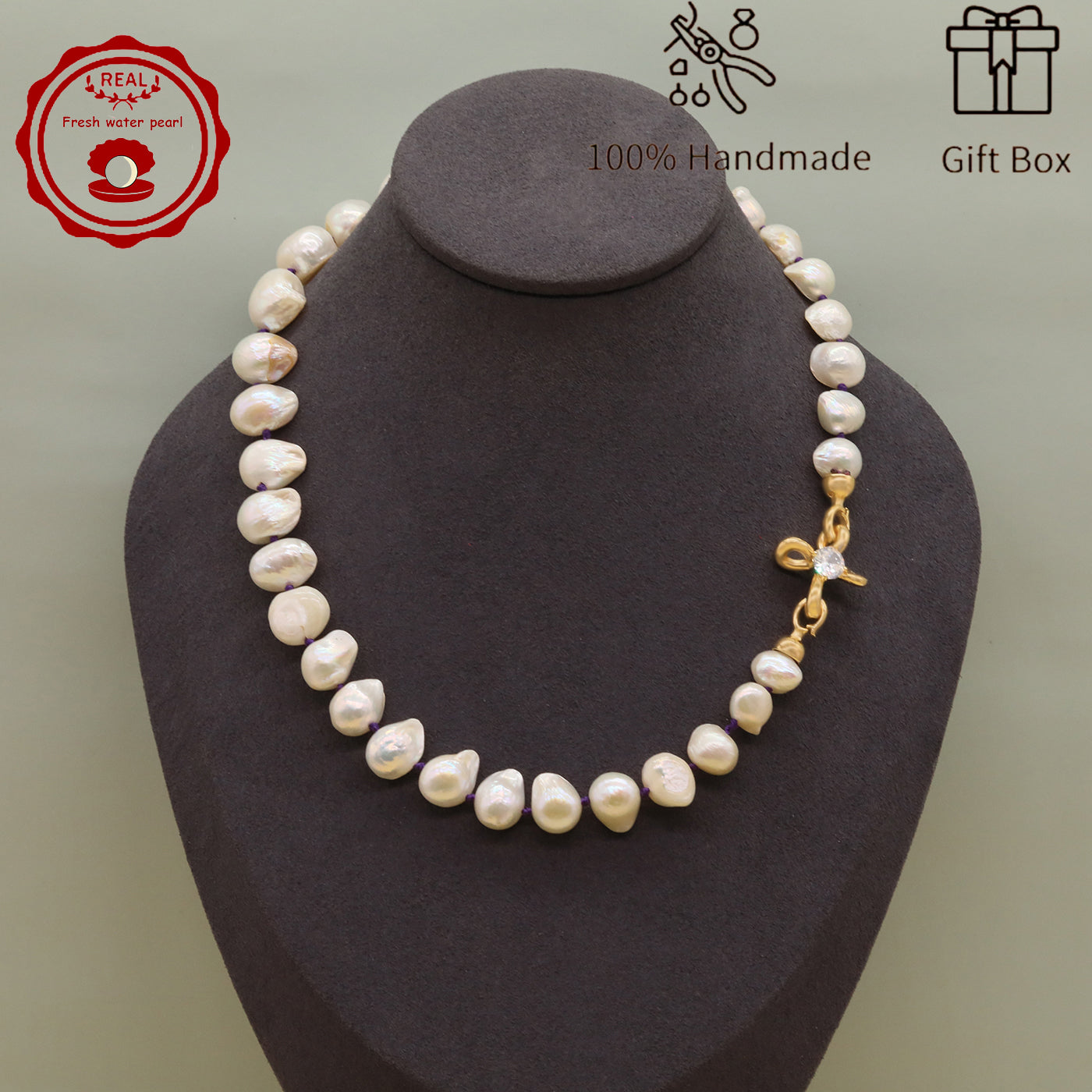 Irregular White Baroque Natural Freshwater Pearl Necklace 17.7inch long 12-17mm Freshwater Pearl necklace suitable for everyday, wedding, birthday parties, Christmas, Valentine's Day, stylish Baroque freshwater pearl necklace【NK-XL2501-White-03】