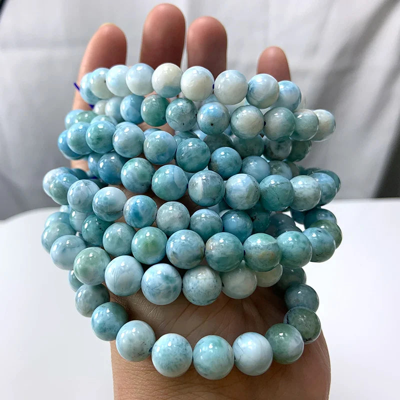 Natural Larimar Stone Beads Women Men unisex Bracelet Round Blue