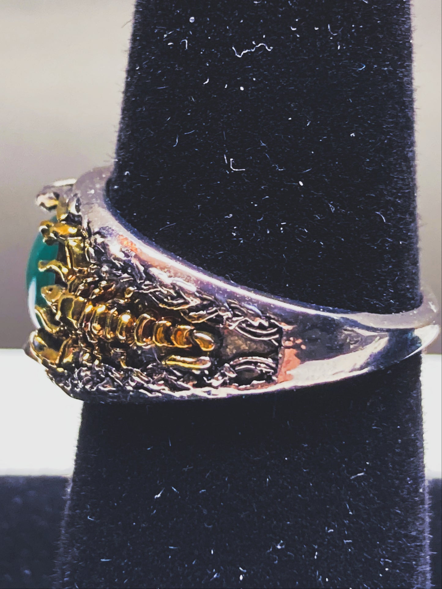 Unisex Vintage silver / gold finish scorpion ring with simulated jade stone