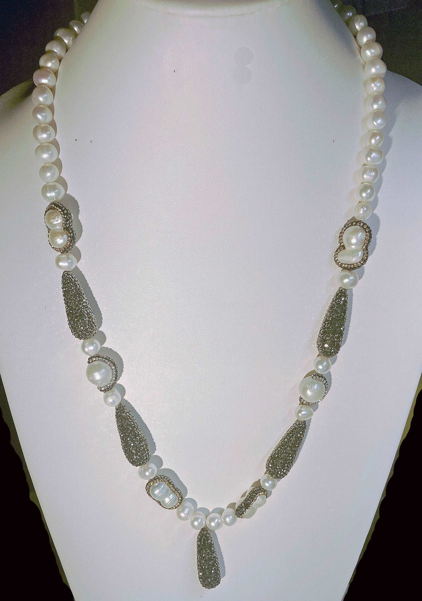 AAA Grade freshwater baroque pearl and Druzzy 30 inch necklace - Providence silver gold jewelry usa