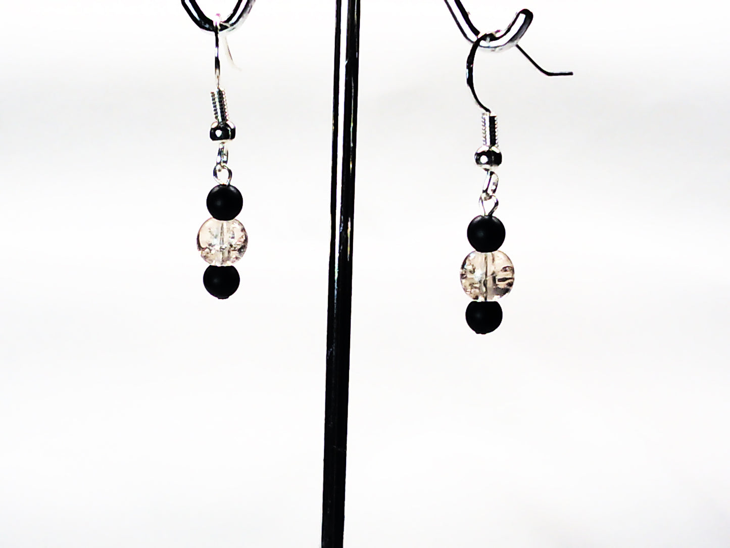 Onyx and crackle glass 925 earring - Providence silver gold jewelry usa