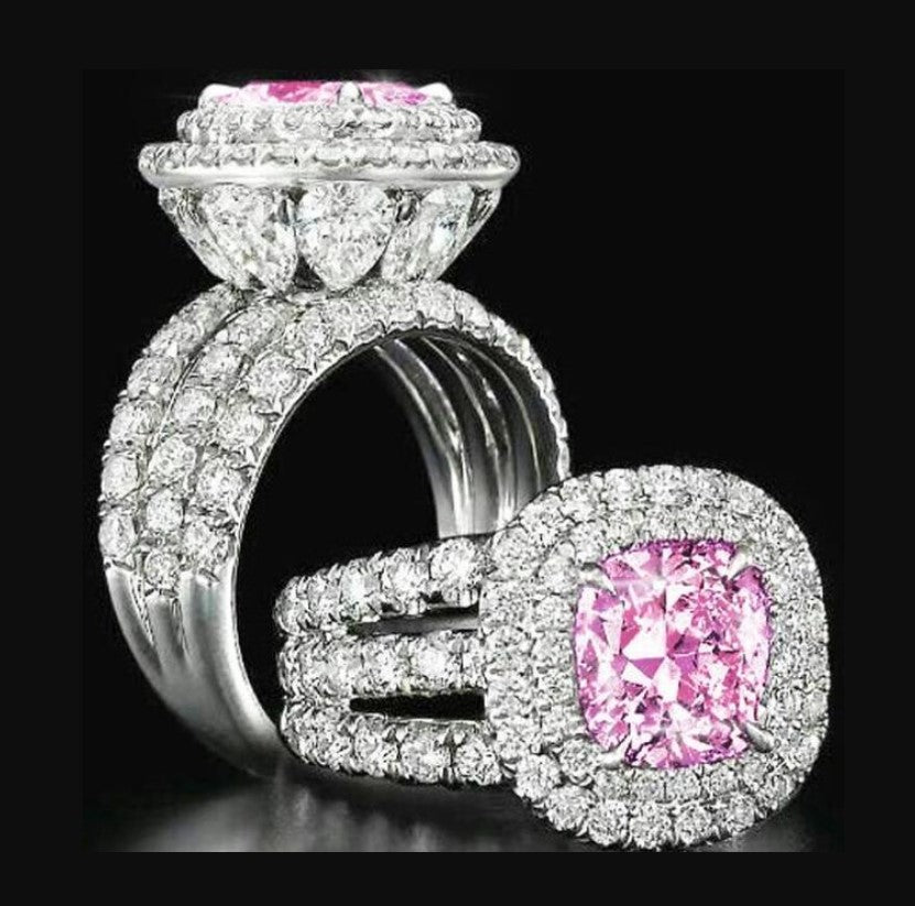Women's Emerald Cut 8*8mm Natural Moissanite and Zirconia Silver Color Amazing Rings!