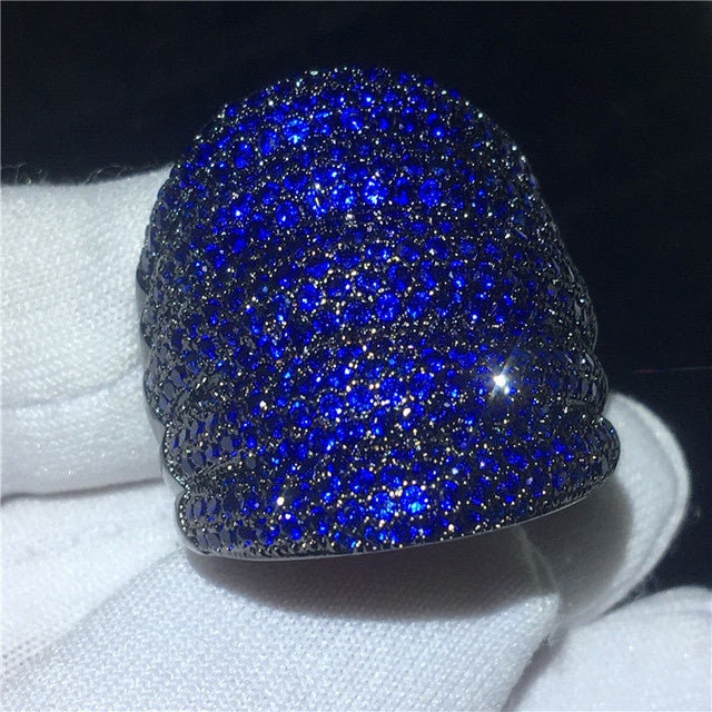 Luxury Micro Pave Lab Sapphire cz stone set in Real Black Gold womens rings - Providence silver gold jewelry usa