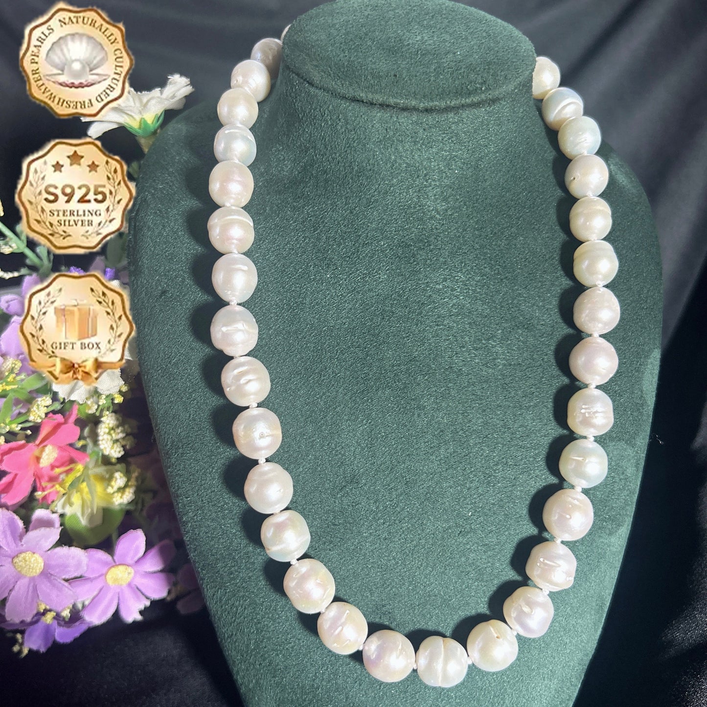 Elegant freshwater pearl necklace S925 silver, Baroque round pearls, vintage luxury, fashion accessories, June Birthstone, the perfect gift for everyday parties, Valentine's Day and Mother's Day, four seasons jewelry