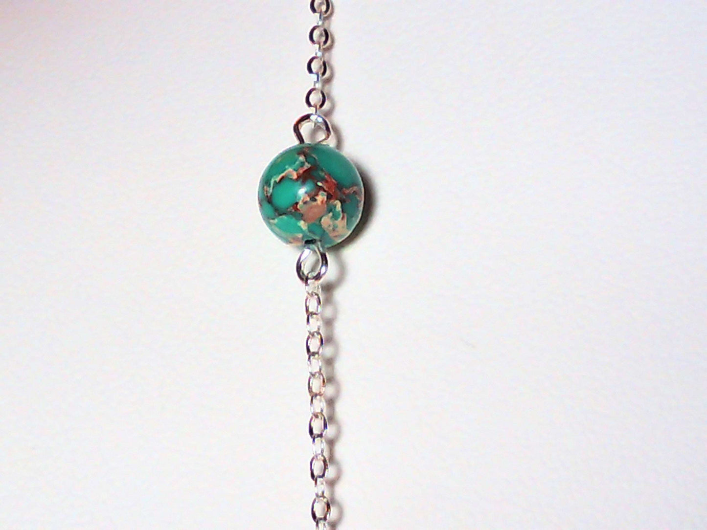 Genuine turquoise and Kambra jasper stone necklace made with sterling silver chain 36 inches. - Providence silver gold jewelry usa