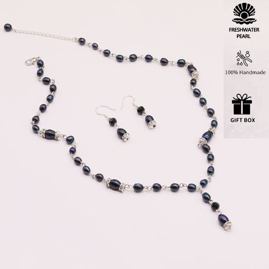 An elegant 100% handmade natural freshwater pearl necklace earring set, ideal for Christmas, Valentine's Day holiday gifts, perfect for everyday, birthday parties and anniversaries