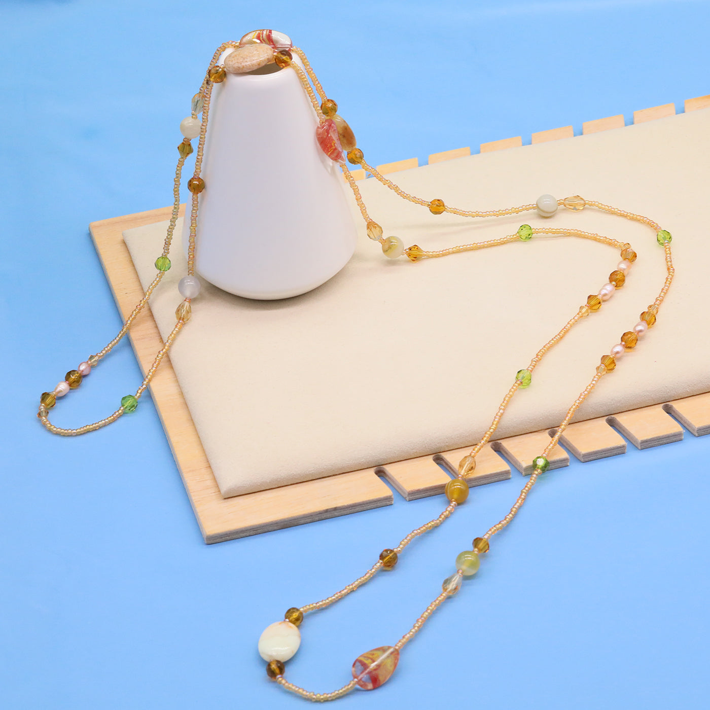 Bohemian style 51.2inch long Yellow stone with Freshwater Pearl Long necklace Handmade elegant long necklace ideal for Christmas and Valentine's Day gifts, suitable for everyday[XL-2412golden-01]