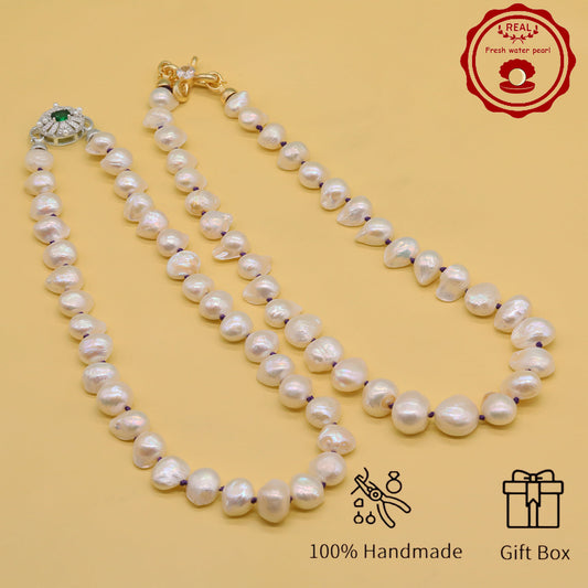 Irregular White Baroque Natural Freshwater Pearl Necklace  17.7inch long 12-17mm Freshwater Pearl necklace suitable for everyday, wedding, birthday parties, Christmas, Valentine's Day, stylish Baroque freshwater pearl necklace【NK-XL2501-White-03】