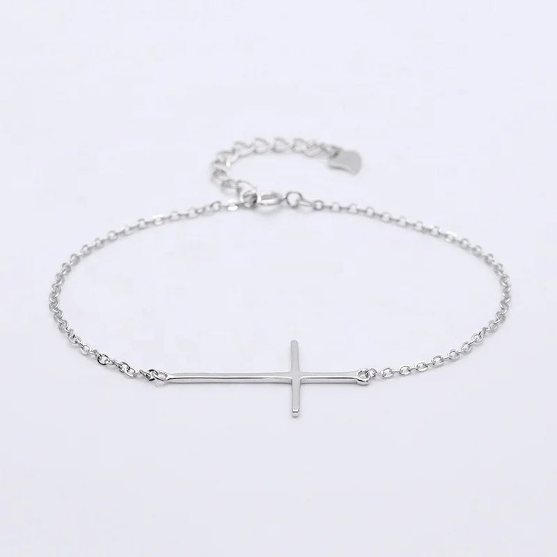 925 Sterling Silver Cross Chain Bracelet – Adjustable Christian Bracelet for Men & Women