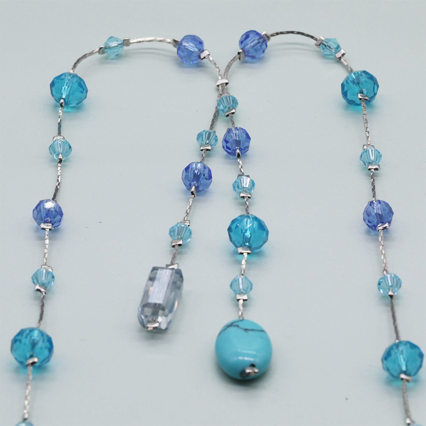 Bohemian Vintage Handcrafted Natural Stone and Crystal Bead Jewelry Set, Unique Boho Stone Necklace and Earrings, Unplated, Daily Wear & Gift, Suitable for All Seasons【NK-XL2501Blue-01】