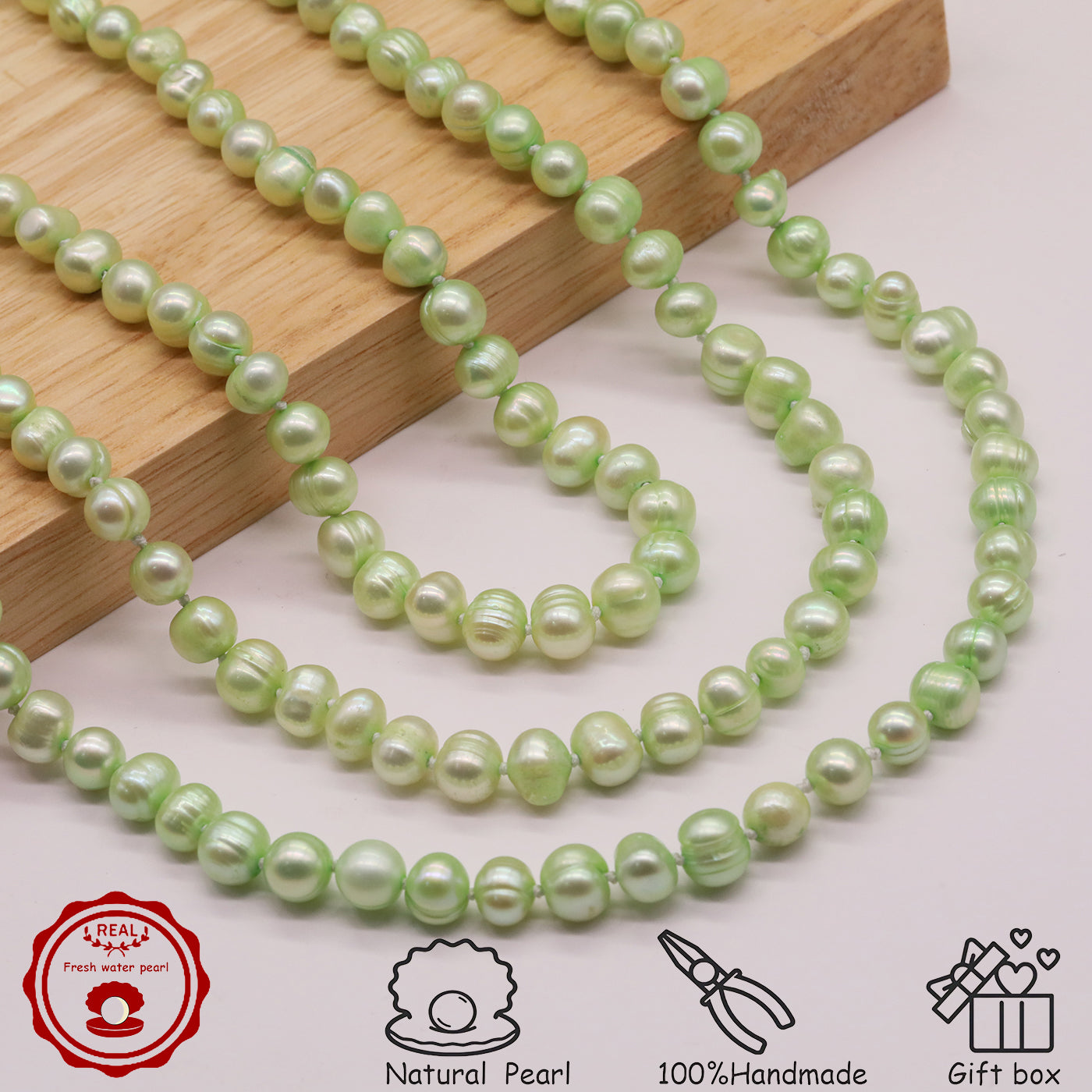 16.9Inch 8-9Mm Luxury Green Natural Freshwater Pearl Necklace, 100% Handmade, Elegant Fashion Jewelry for Him/Her, Suitable for Daily, Party, Wedding, Anniversary, Valentine'S Day, Halloween, Christmas, Thanksgiving, New Year Gift