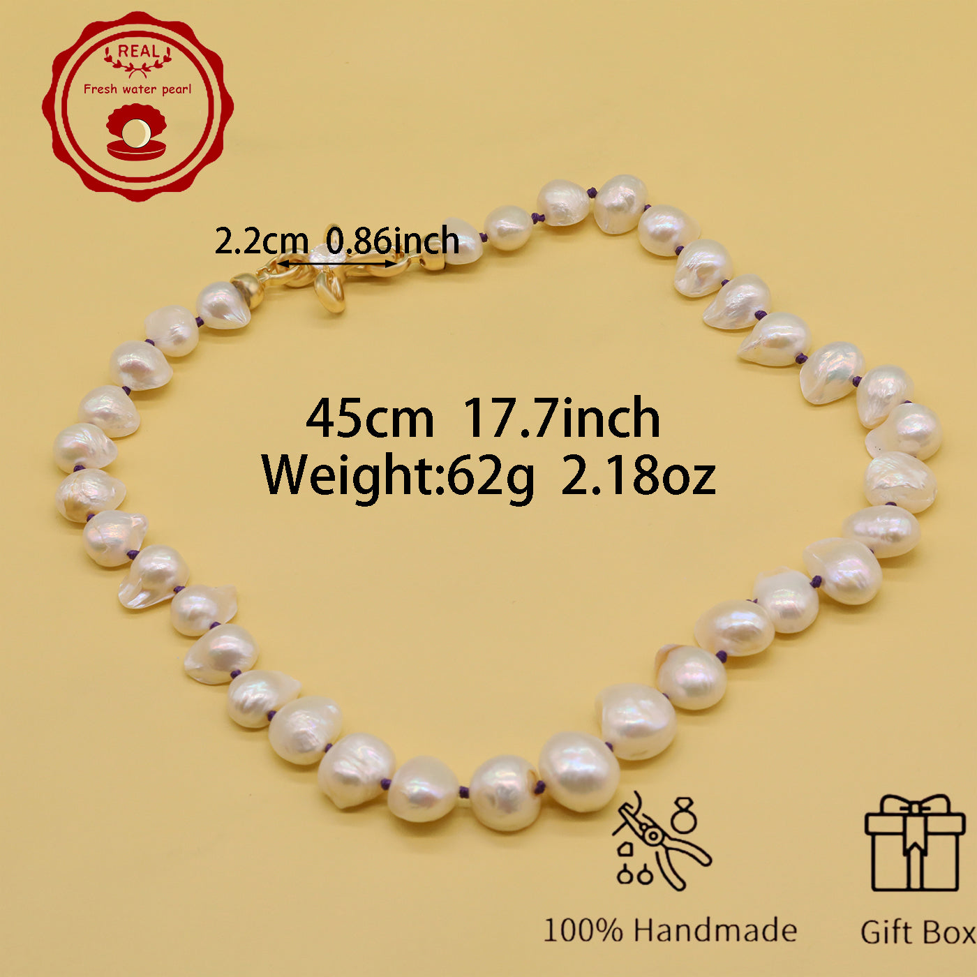 Irregular White Baroque Natural Freshwater Pearl Necklace  17.7inch long 12-17mm Freshwater Pearl necklace suitable for everyday, wedding, birthday parties, Christmas, Valentine's Day, stylish Baroque freshwater pearl necklace【NK-XL2501-White-03】