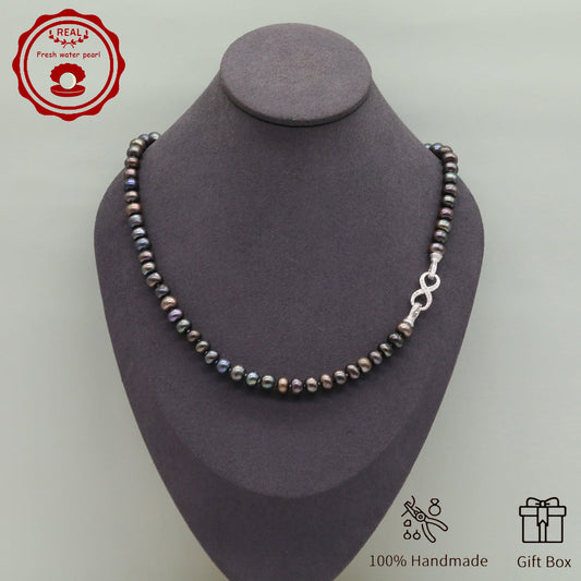 Elegant Purple Freshwater Pearl Necklace 100% handmade luxury 9-10mm Freshwater Pearl necklace with 8-shape buckle Fashion freshwater Pearl necklace with gift box holiday gifts, perfect for everyday, birthday parties, Valentine's Day【NK-XL2501Purple-05】