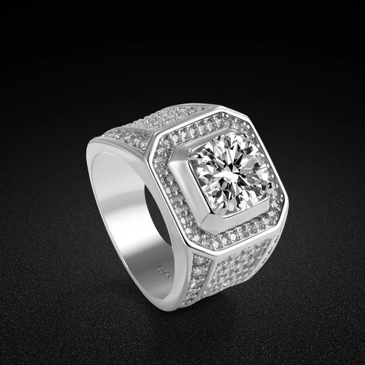 Mens quality sterling silver 5 ctw cz ring