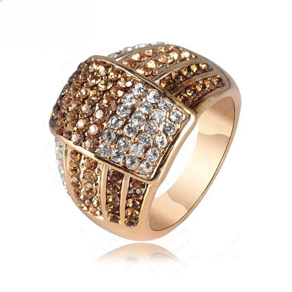 Womens 18k HGE cocktail ring with AAA cubic stones