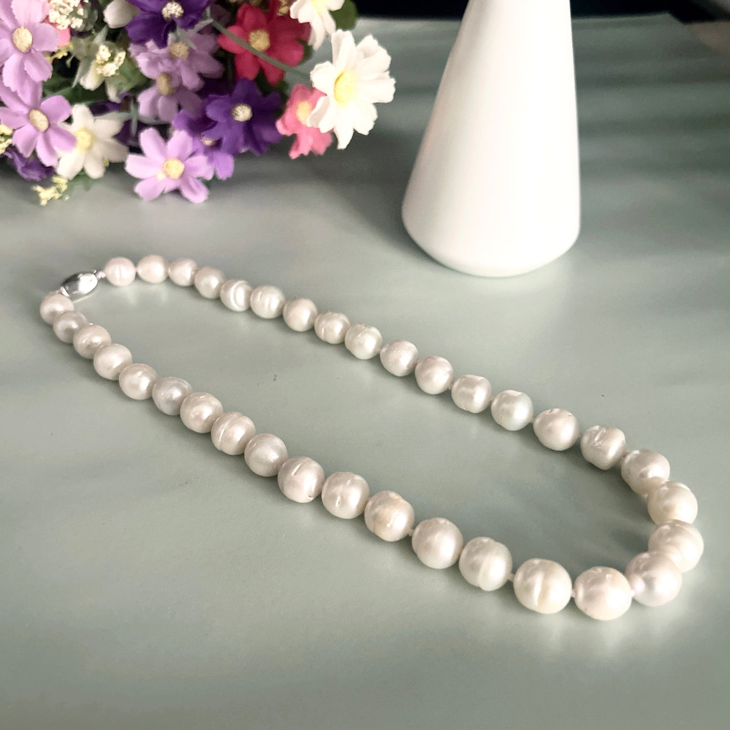 Elegant freshwater pearl necklace S925 silver, Baroque round pearls, vintage luxury, fashion accessories, June Birthstone, the perfect gift for everyday parties, Valentine's Day and Mother's Day, four seasons jewelry