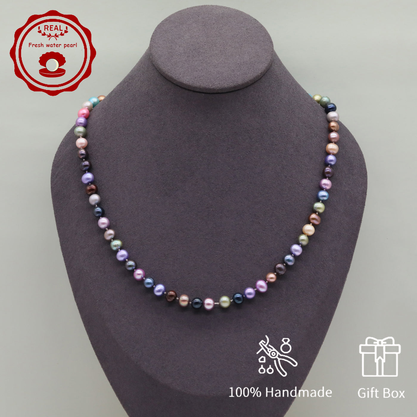 18.9inch Freshwater Pearl Necklace, Elegant Handcrafted Multicolor Unique Mixed Colors, Perfect for Daily Wear & Gifts with Gift Box