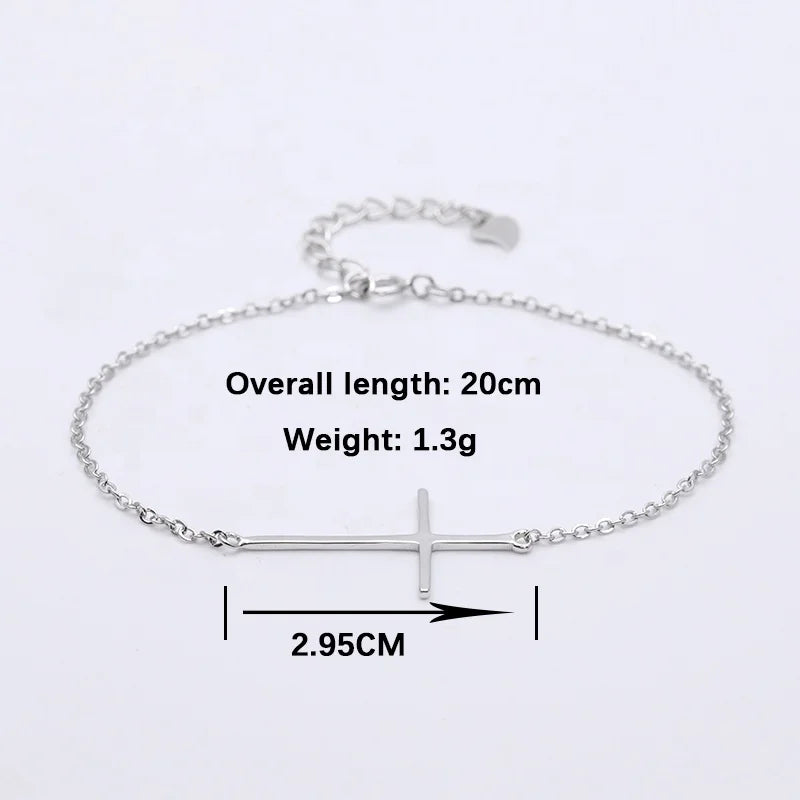 925 Sterling Silver Cross Chain Bracelet – Adjustable Christian Bracelet for Men & Women