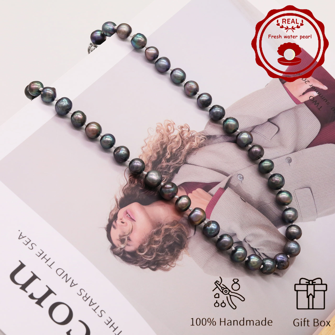 Handmade Freshwater Pearl Necklace for men and women Classic Vintage 20 year Old Large Old Pearl 17.7inch long Freshwater Pearl necklace Ideal for  Valentine's Day gifts【NK-XL2501-Purple-02】