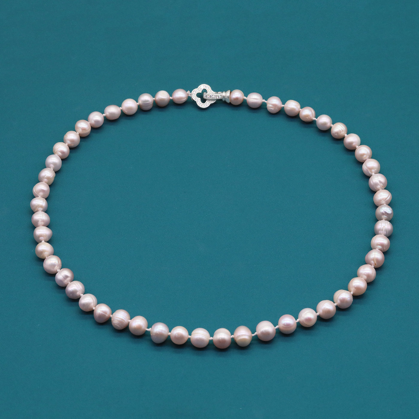 Pink Freshwater Pearl Necklace with Hollow Four-Leaf Clover Clasp Perfect for Daily Wear  Special Occasions like Weddings, Birthdays, Anniversaries Valentine's Day【NK-XL2501-Pink-03】