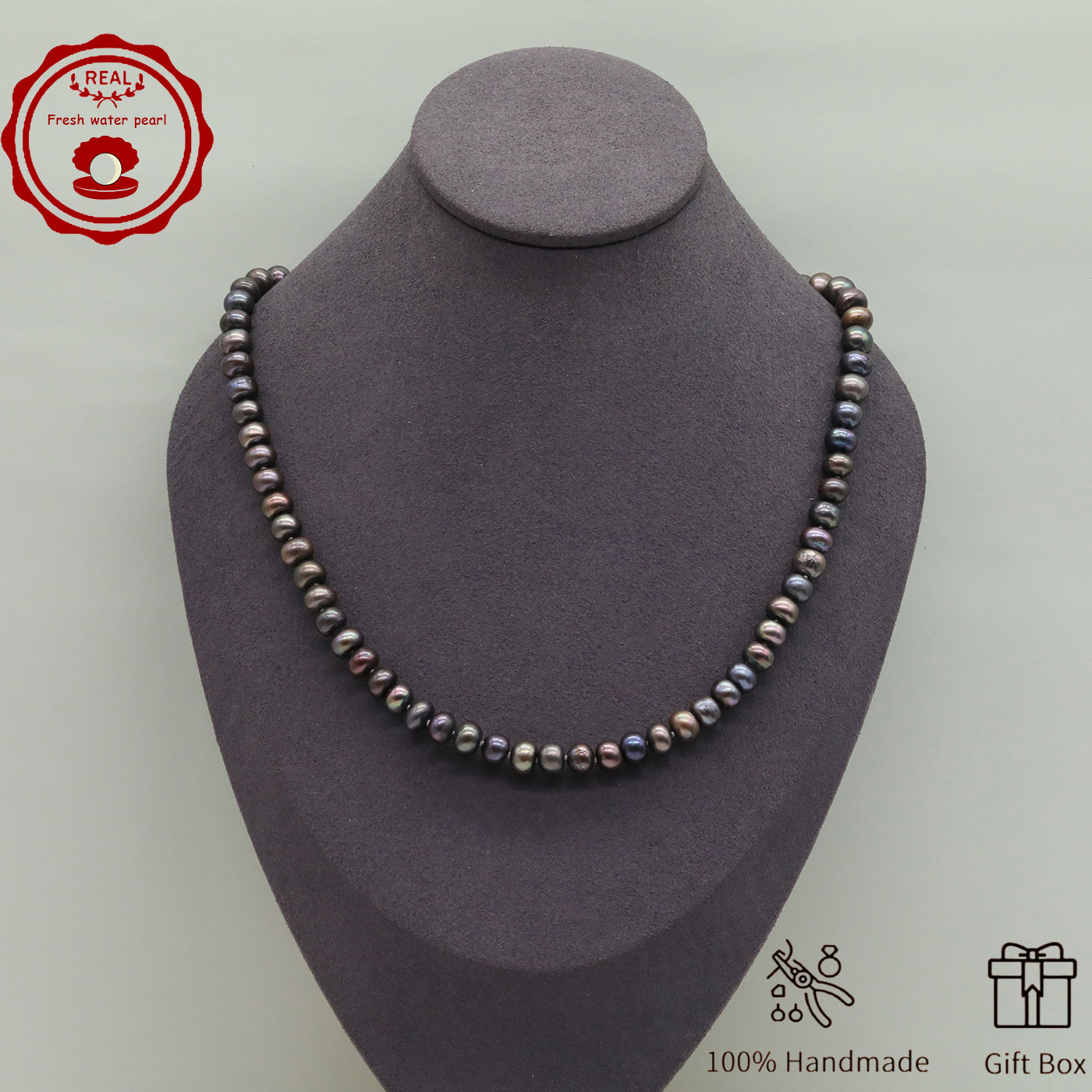 Elegant Purple Freshwater Pearl Necklace 100% handmade luxury 9-10mm Freshwater Pearl necklace with 8-shape buckle Fashion freshwater Pearl necklace with gift box holiday gifts, perfect for everyday, birthday parties, Valentine's Day【NK-XL2501Purple-05】