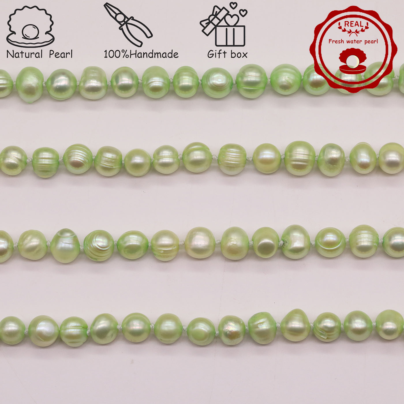 16.9Inch 8-9Mm Luxury Green Natural Freshwater Pearl Necklace, 100% Handmade, Elegant Fashion Jewelry for Him/Her, Suitable for Daily, Party, Wedding, Anniversary, Valentine'S Day, Halloween, Christmas, Thanksgiving, New Year Gift