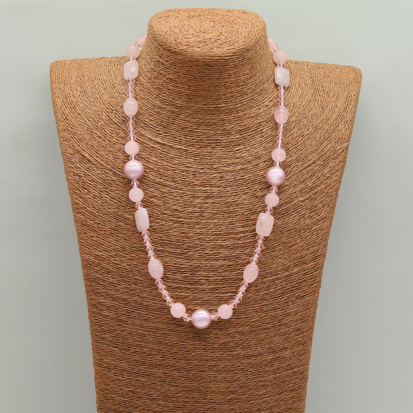 Boho-Chic Handcrafted Pink Natural Stone & Freshwater Pearl Long Necklace - Perfect for Parties, Weddings, and Vacations【NK-XL2501Pink-01】