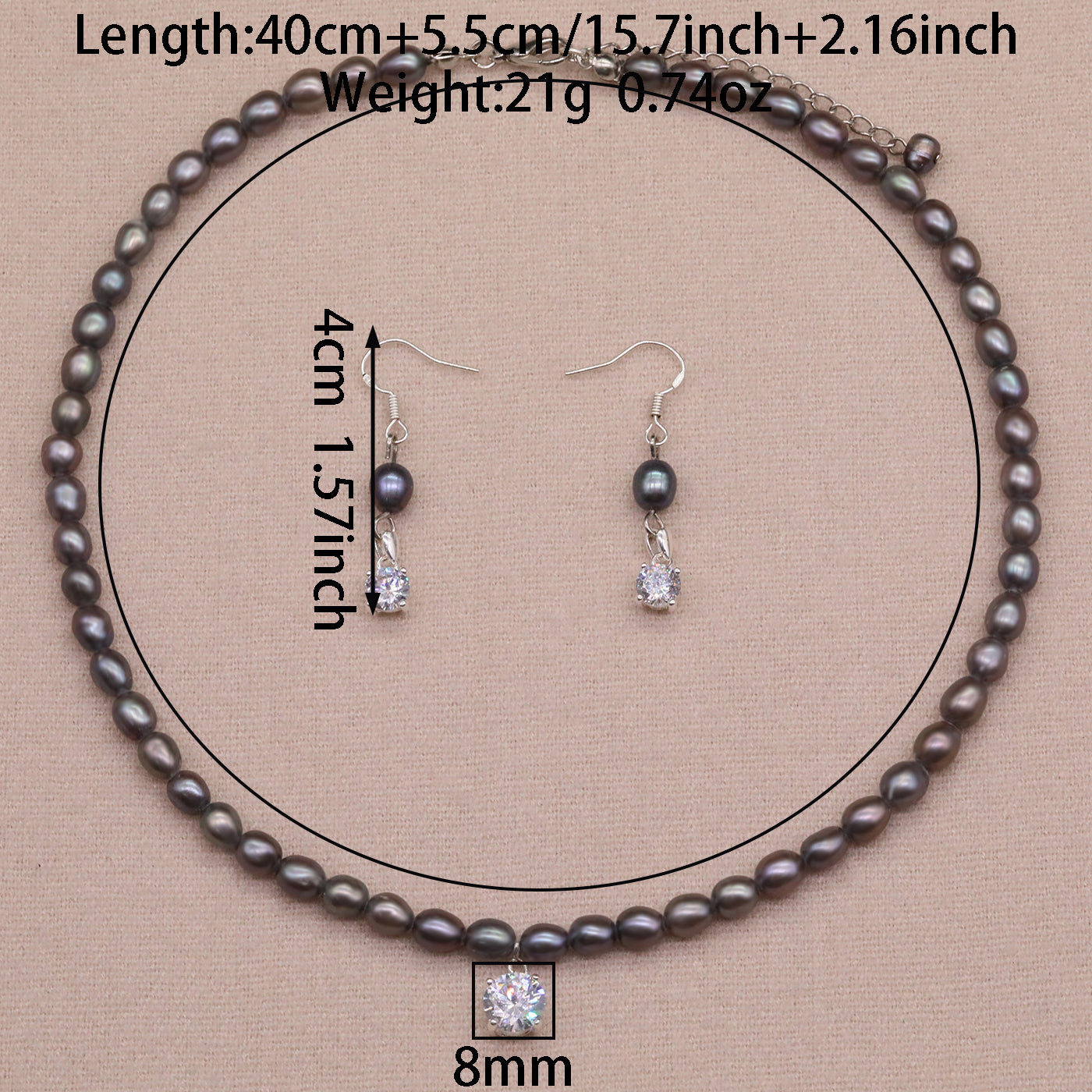 Exquisite Fresh Water Pearl with Zircon Necklace Earrings Bracelet Anklet Four piece Set  ideal for Christmas, Valentine's Day and Thanksgiving gifts, suitable for everyday, wedding and birthday[NK-XL2501-silver-01]