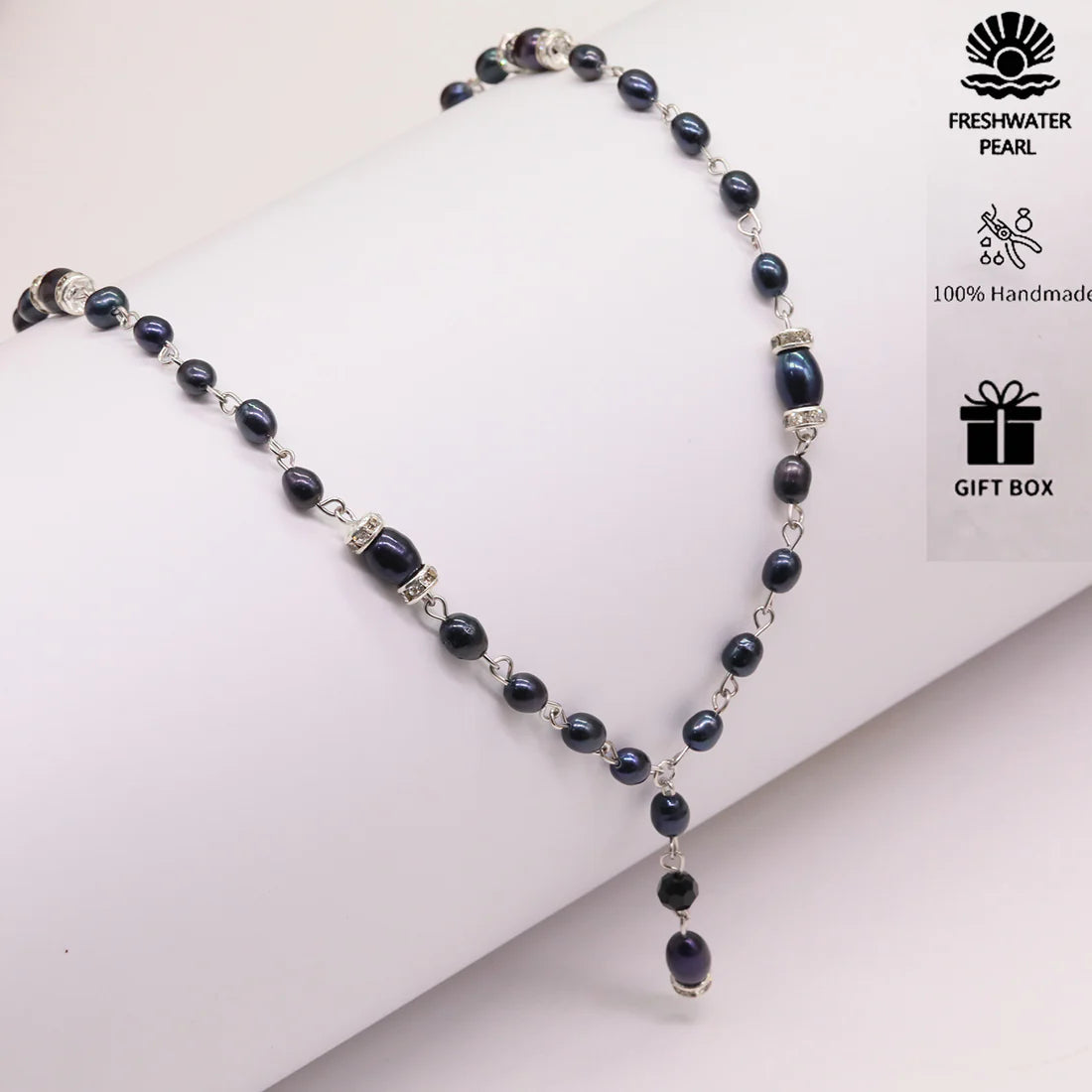 23457-k Handmade feshwater pearl necklace earring set with sparkling crystal rondels