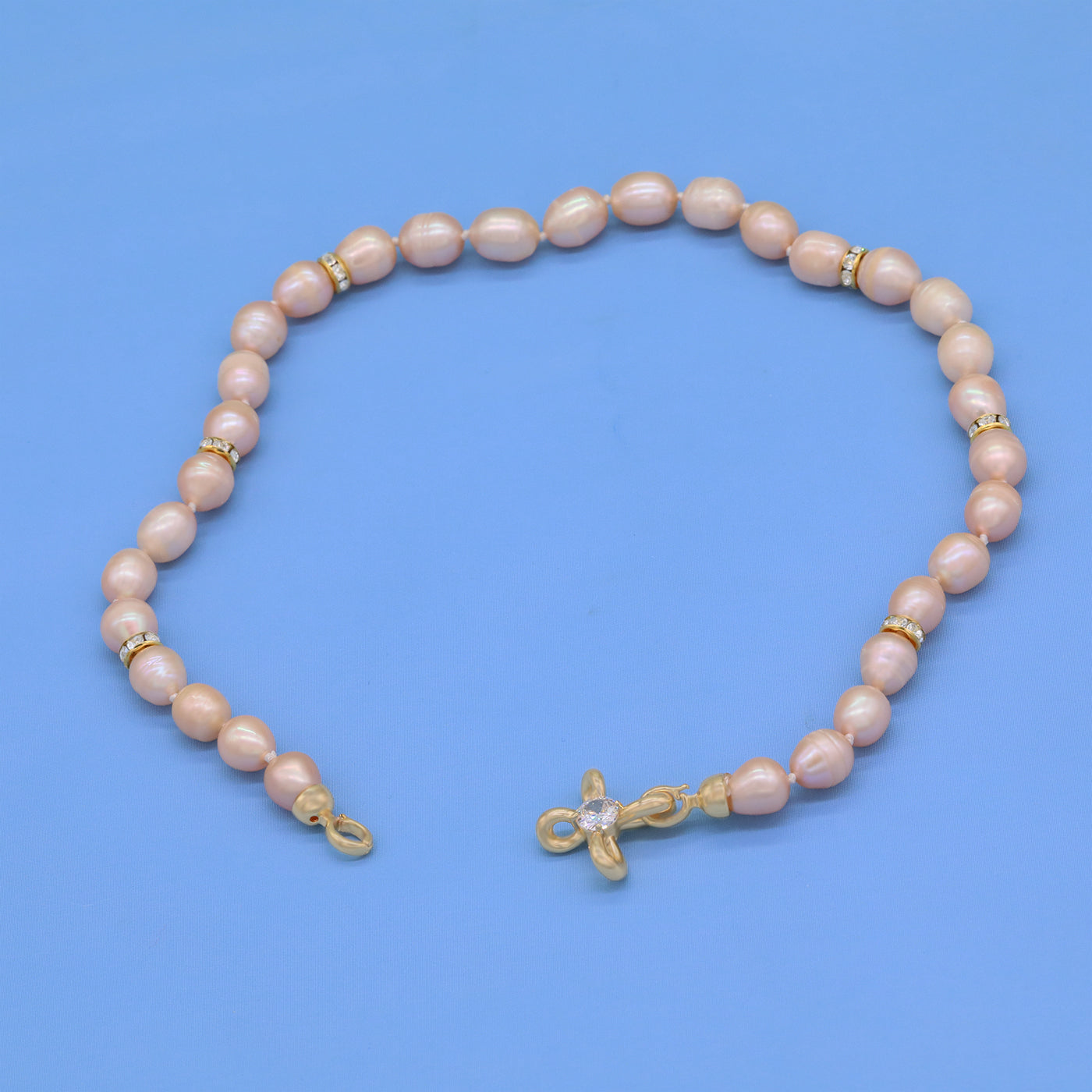 Gorgeous real pink Freshwater Pearl Necklace with bead and four-leaf clover clapper Luxurious 17.3inch long men's and women's freshwater pearl necklace with gift box, perfect for everyday, wedding, unique Christmas, Valentine's Day and Thanksgiving gifts