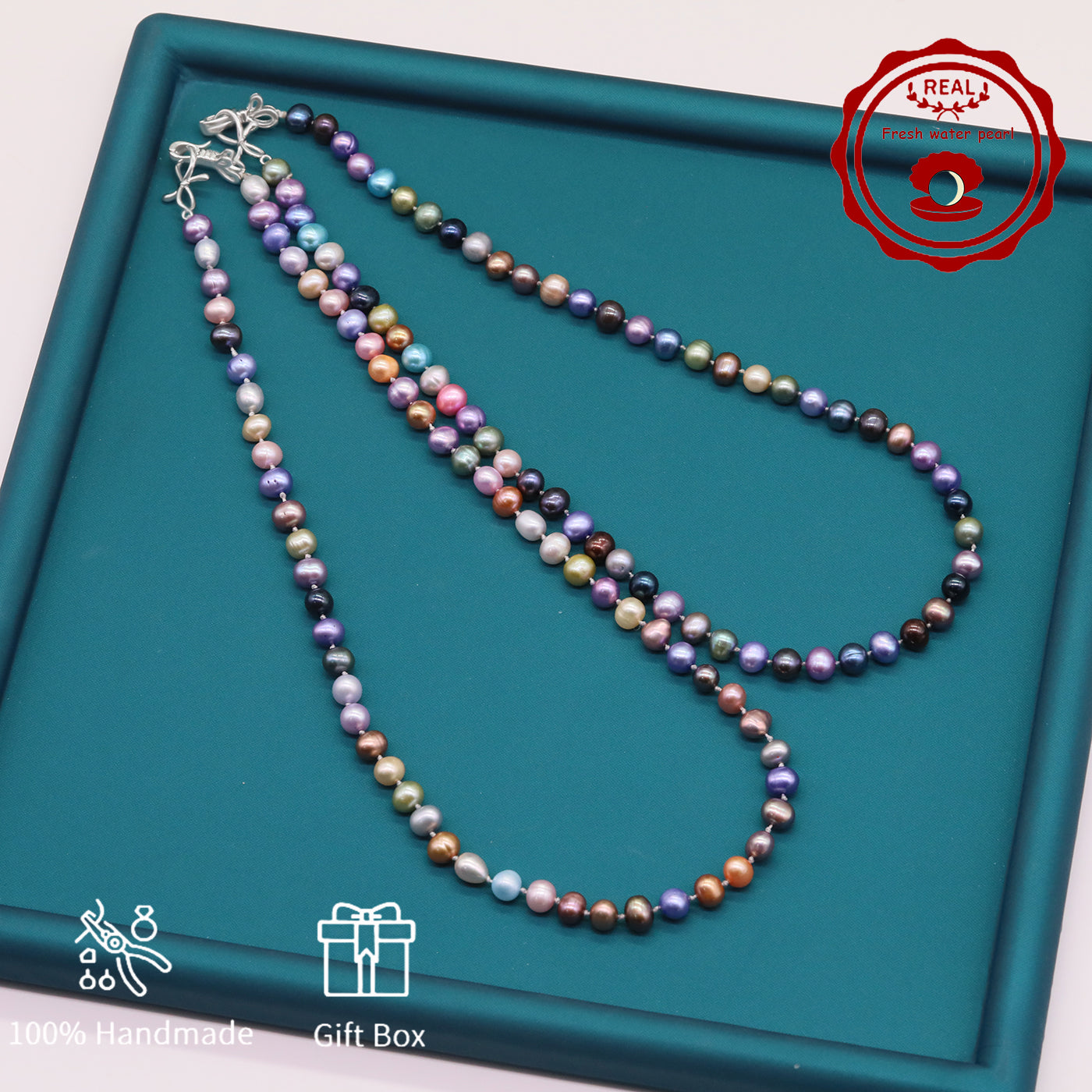 18.9inch Freshwater Pearl Necklace, Elegant Handcrafted Multicolor Unique Mixed Colors, Perfect for Daily Wear & Gifts with Gift Box