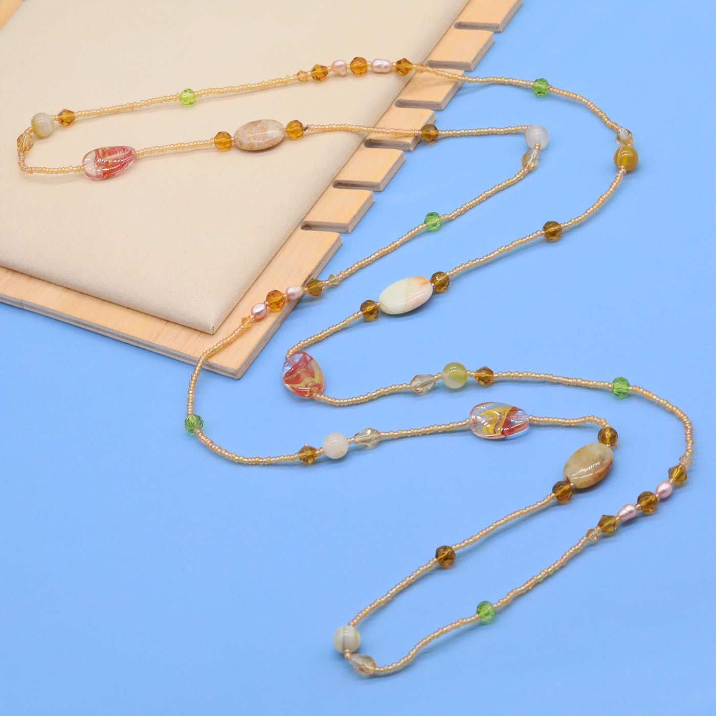 Bohemian style 51.2inch long Yellow stone with Freshwater Pearl Long necklace Handmade elegant long necklace ideal for Christmas and Valentine's Day gifts, suitable for everyday[XL-2412golden-01]