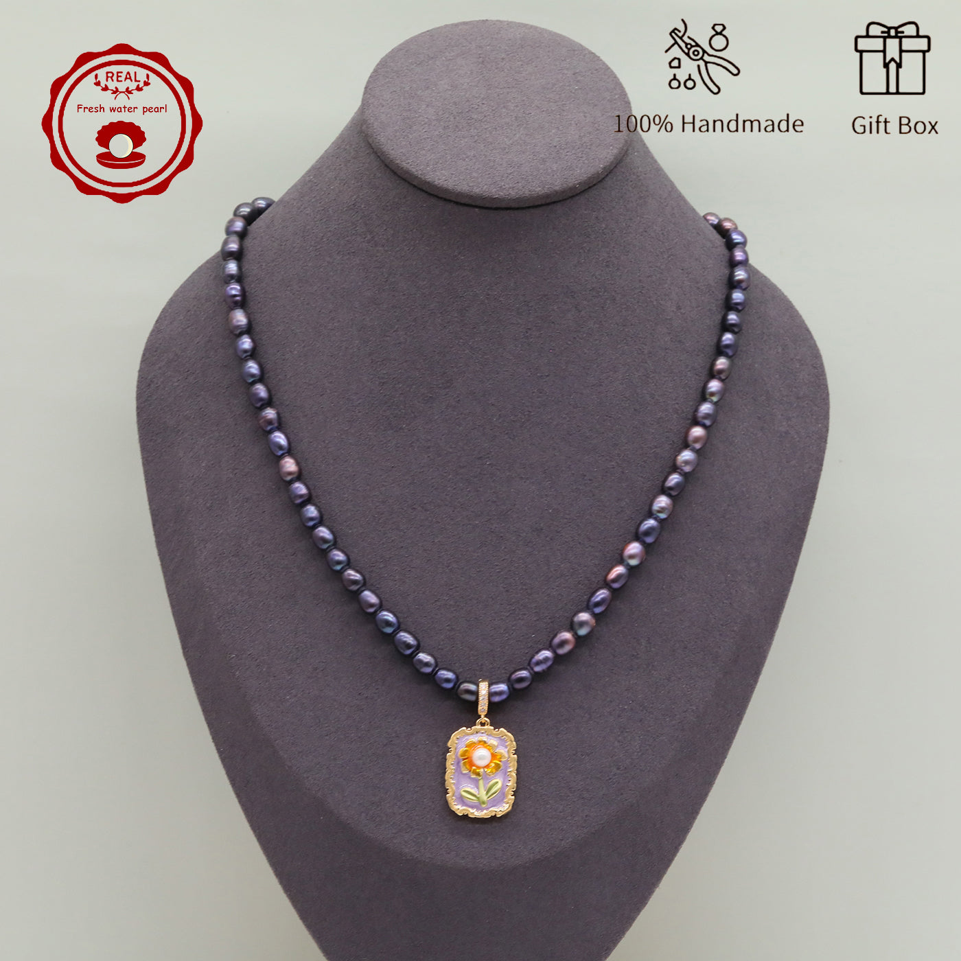 100% Handmade Elegant Freshwater Pearl Pendant Necklace, with Two Ways to Wear, with Fresh Flower Design Inside, Perfect for Mother'S Day, Parties, Daily Gifts, Business, Dinners - Suitable for All Seasons, Campus Activities