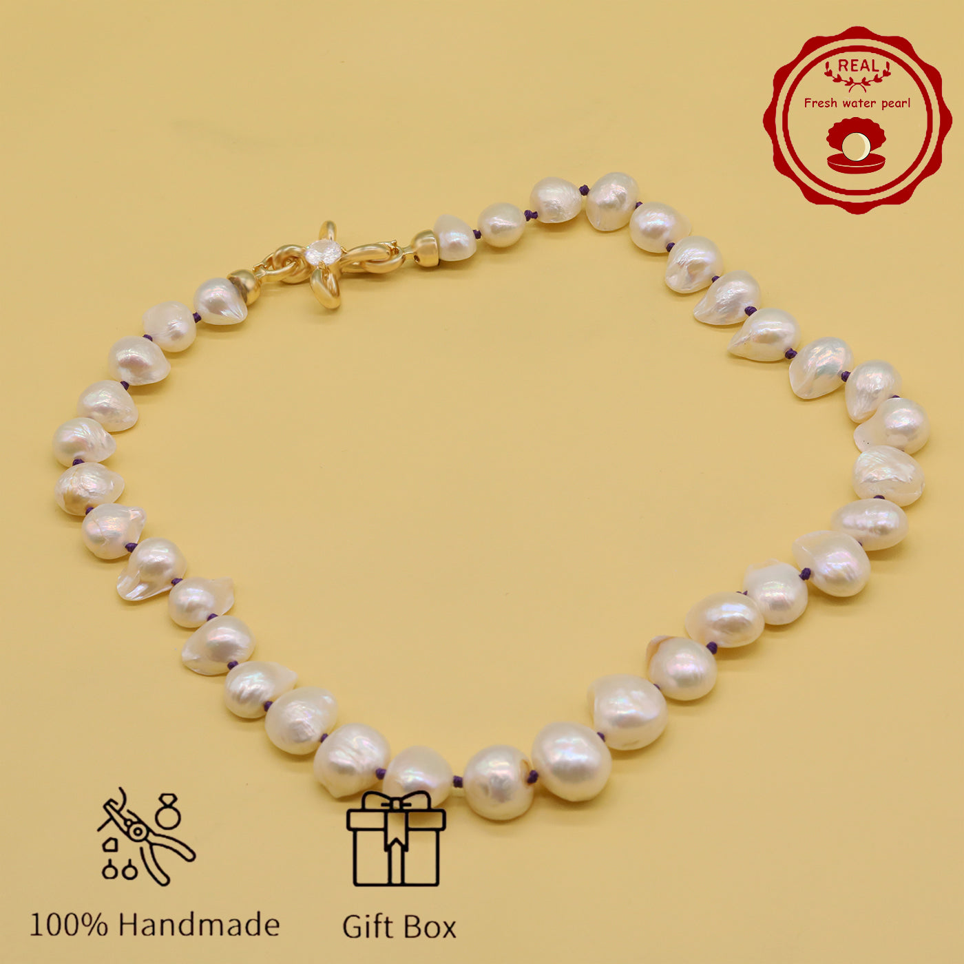 Irregular White Baroque Natural Freshwater Pearl Necklace  17.7inch long 12-17mm Freshwater Pearl necklace suitable for everyday, wedding, birthday parties, Christmas, Valentine's Day, stylish Baroque freshwater pearl necklace【NK-XL2501-White-03】