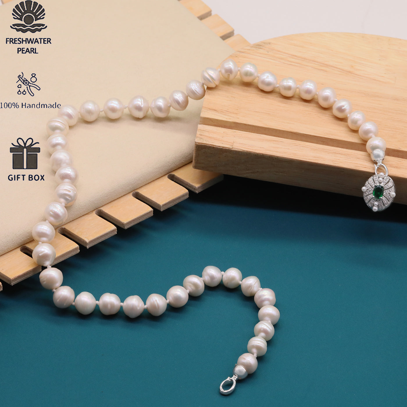 Exquisite 19.7inch long white Baroque natural Freshwater Pearl necklace Handmade fresh water pearl necklace with silver turquoise buckle, unique Christmas, Valentine's Day and Thanksgiving holiday gift, with gift box, perfect for everydayand party