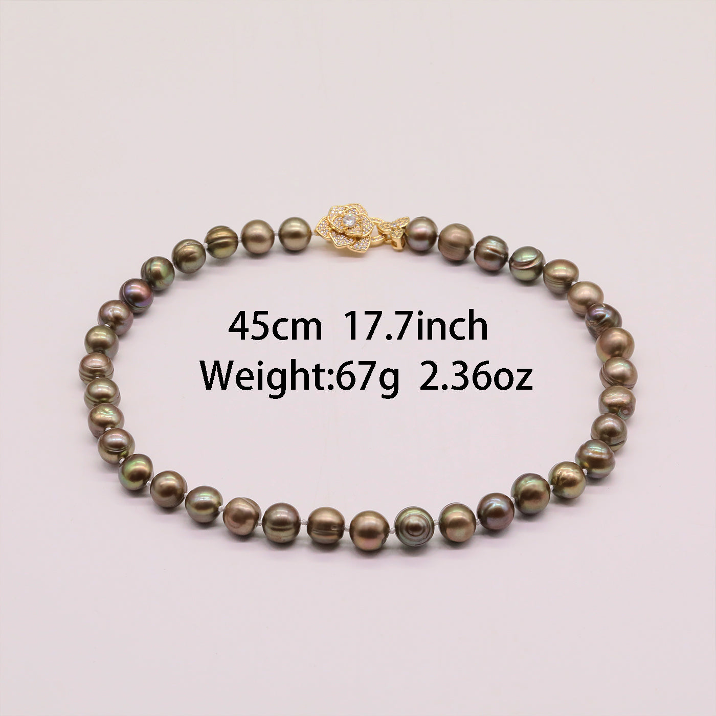 Elegant 10-11mm brown Freshwater Pearl Necklace Handmade 17.7inch long Freshwater Pearl necklace with flower buckle Elegant Christmas, Valentine's Day gift, suitable for everyday, party wear for men and women [XL-2412golden-02]