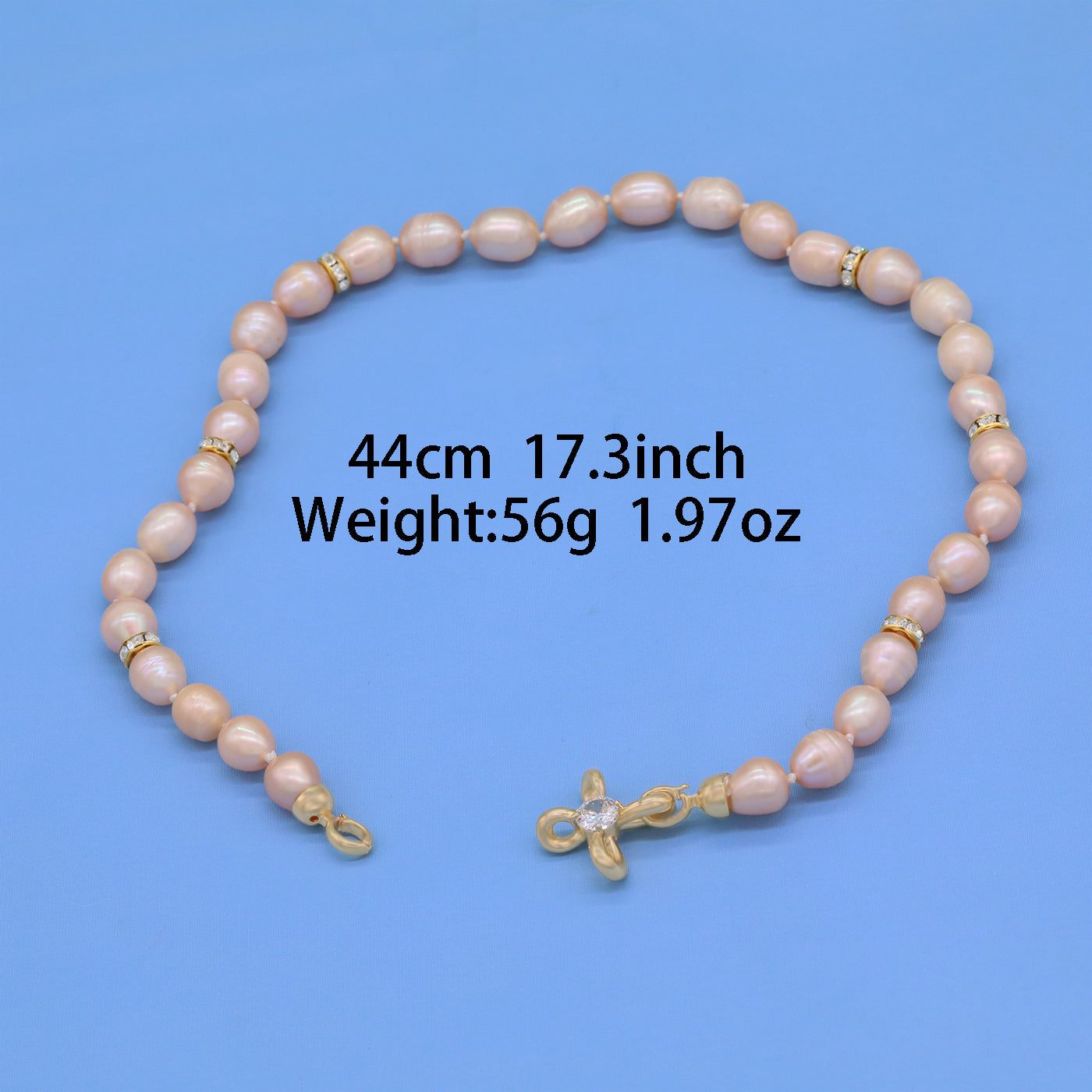 Gorgeous real pink Freshwater Pearl Necklace with bead and four-leaf clover clapper Luxurious 17.3inch long men's and women's freshwater pearl necklace with gift box, perfect for everyday, wedding, unique Christmas, Valentine's Day and Thanksgiving gifts