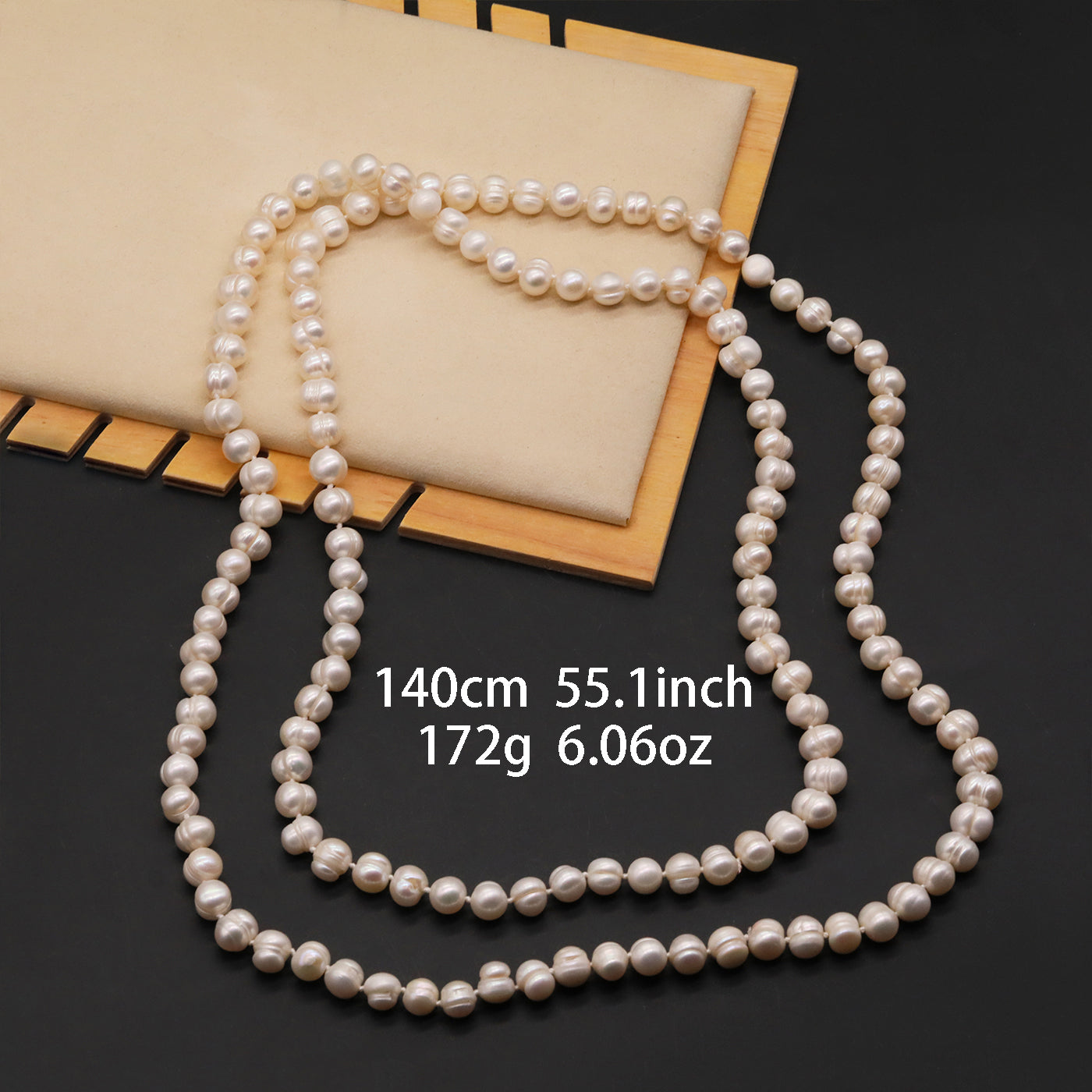 Palace style 55.1inch long white natural pearl necklace, 9-10mm real white freshwater pearl, freshwater pearl sweater chain, suitable for parties and banquets, ideal Valentine's Day gift【XL-2501White-05】