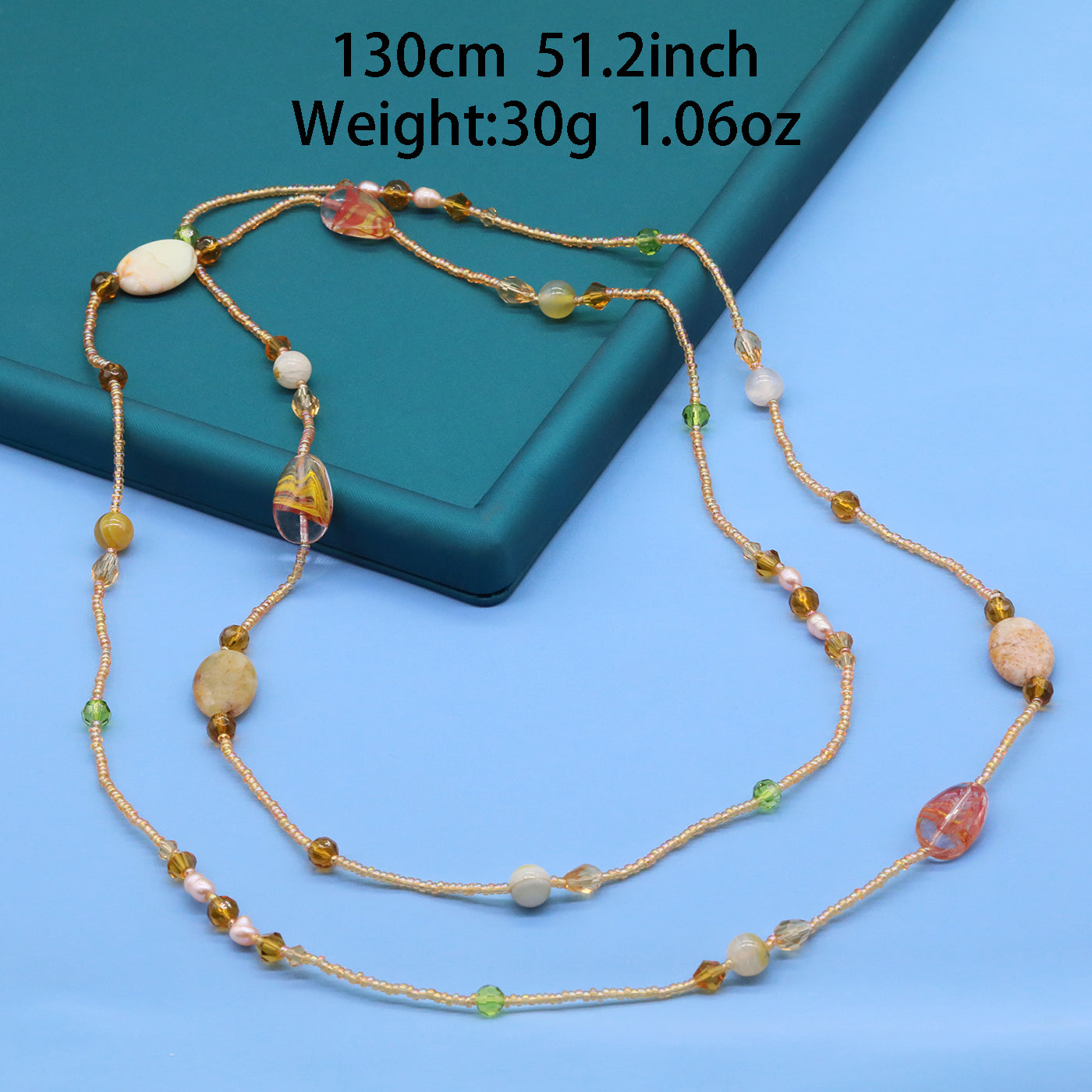 Bohemian style 51.2inch long Yellow stone with Freshwater Pearl Long necklace Handmade elegant long necklace ideal for Christmas and Valentine's Day gifts, suitable for everyday[XL-2412golden-01]