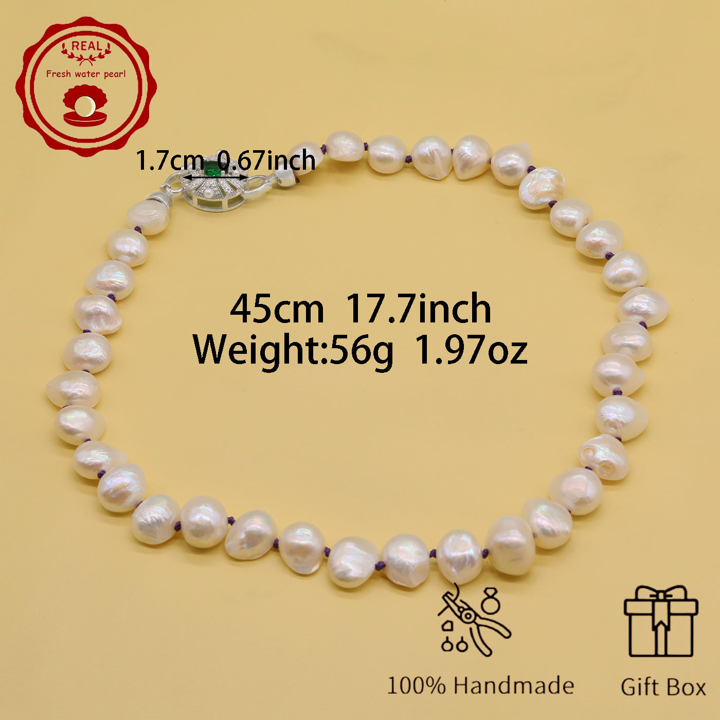 Irregular White Baroque Natural Freshwater Pearl Necklace  17.7inch long 12-17mm Freshwater Pearl necklace suitable for everyday, wedding, birthday parties, Christmas, Valentine's Day, stylish Baroque freshwater pearl necklace【NK-XL2501-White-03】