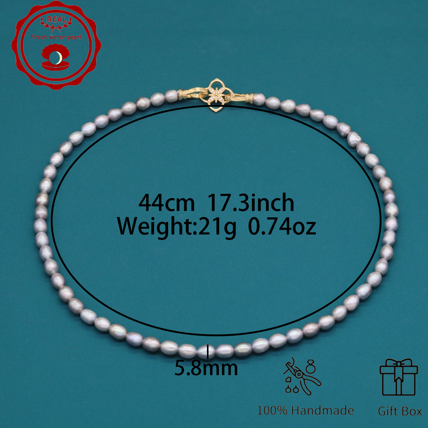 Elegant Handcrafted Gray Freshwater Pearl Necklace with Golden-Embellished Butterfly Clasp, Perfect for Daily Wear & Special Occasions, Includes Gift Box