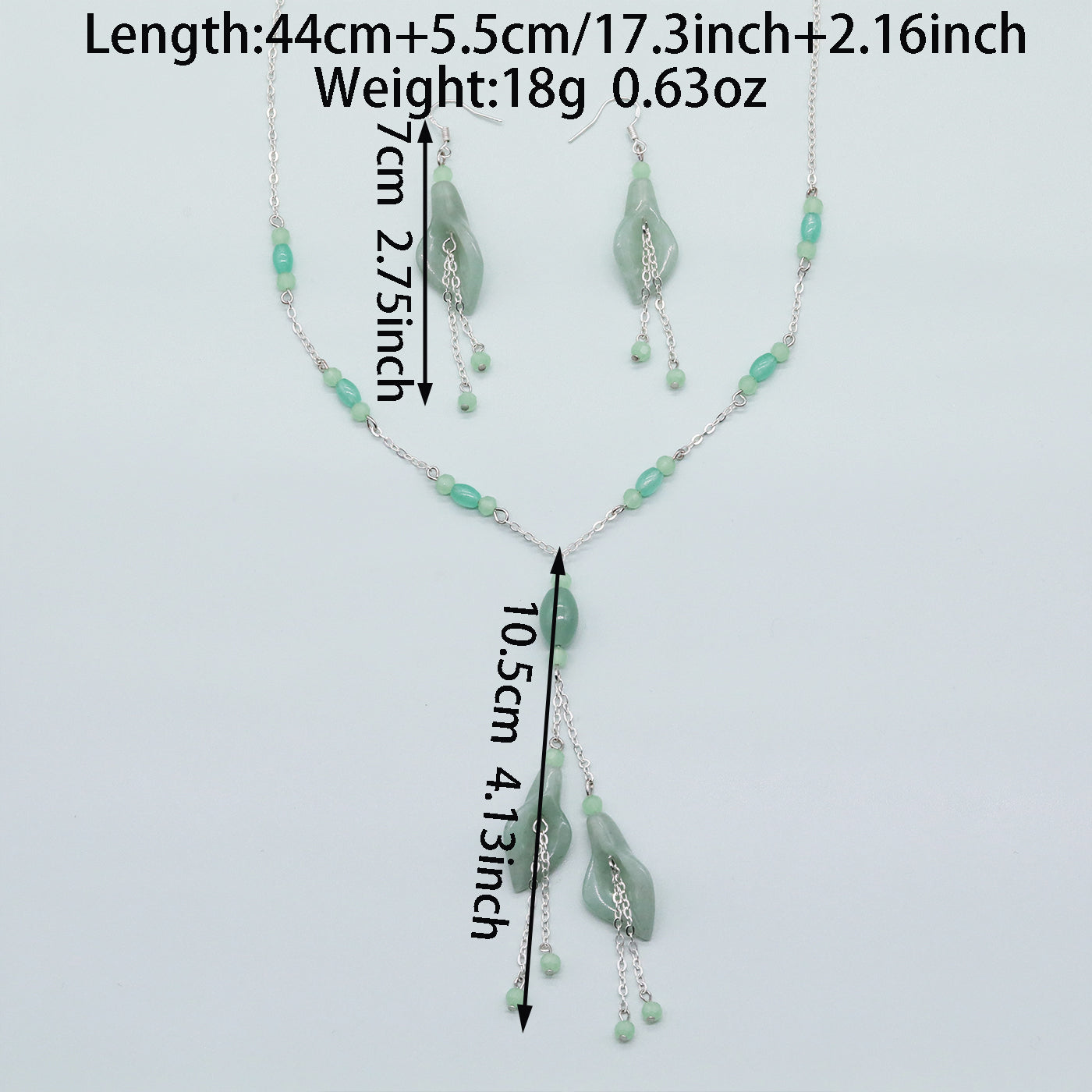 Handcrafted green trumpet shape stone Necklace Earrings Jewelry set Boho style Stone jewelry set Gift suitable for wedding party Holiday Valentine's Day[NK-XL2501Green-01]