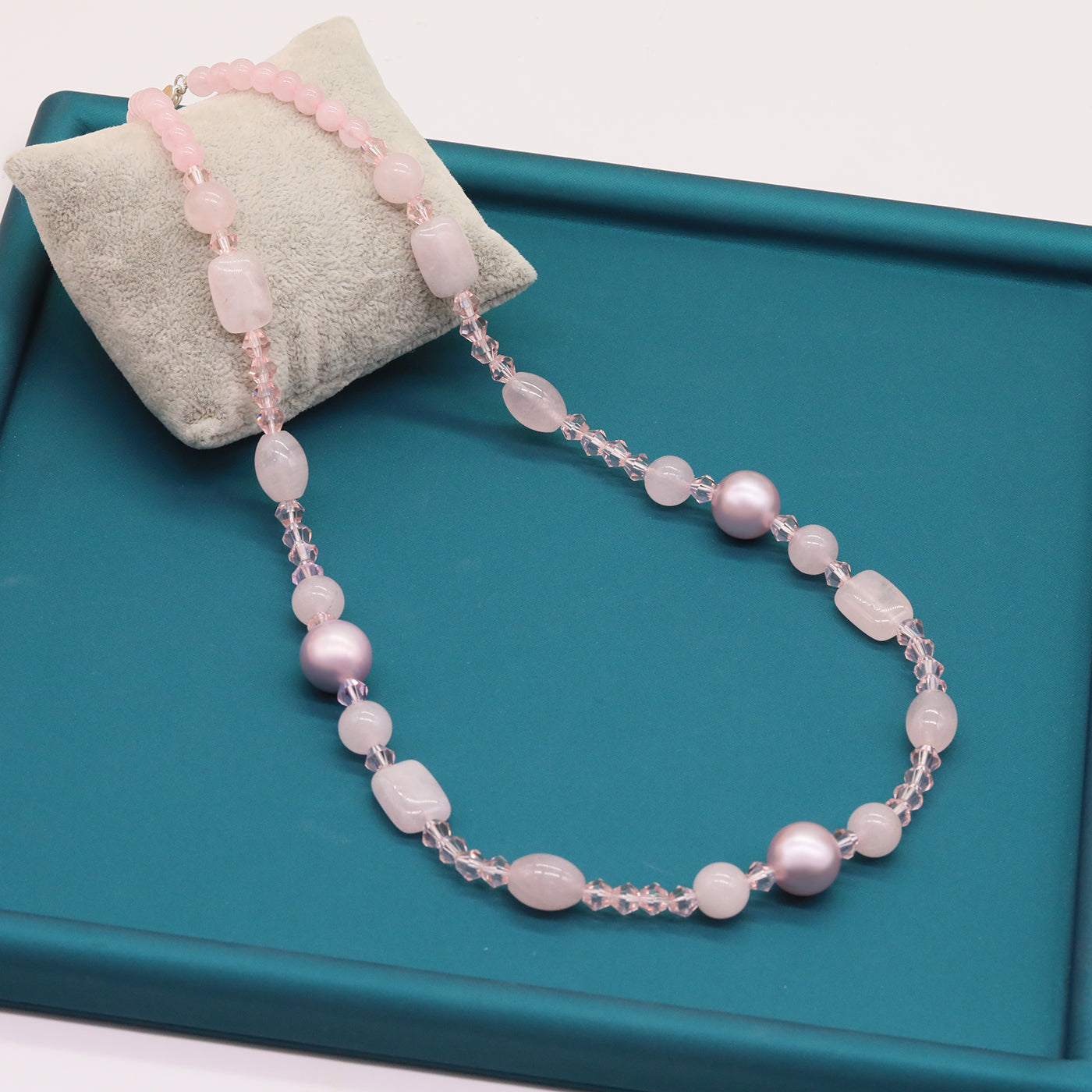 Boho-Chic Handcrafted Pink Natural Stone & Freshwater Pearl Long Necklace - Perfect for Parties, Weddings, and Vacations【NK-XL2501Pink-01】