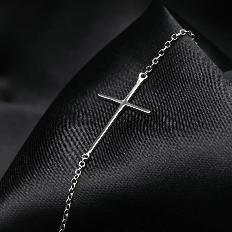 925 Sterling Silver Cross Chain Bracelet – Adjustable Christian Bracelet for Men & Women