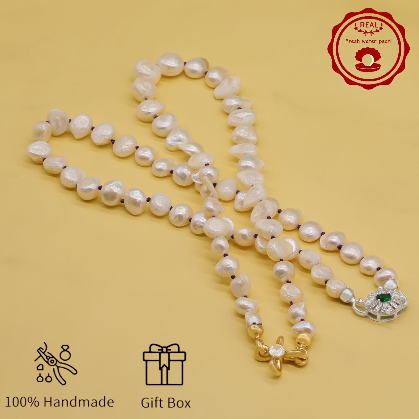 Irregular White Baroque Natural Freshwater Pearl Necklace  17.7inch long 12-17mm Freshwater Pearl necklace suitable for everyday, wedding, birthday parties, Christmas, Valentine's Day, stylish Baroque freshwater pearl necklace【NK-XL2501-White-03】