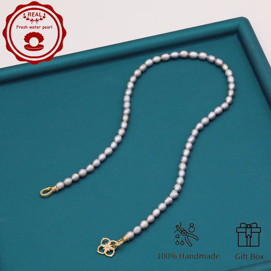 Elegant Handcrafted Gray Freshwater Pearl Necklace with Golden-Embellished Butterfly Clasp, Perfect for Daily Wear & Special Occasions, Includes Gift Box