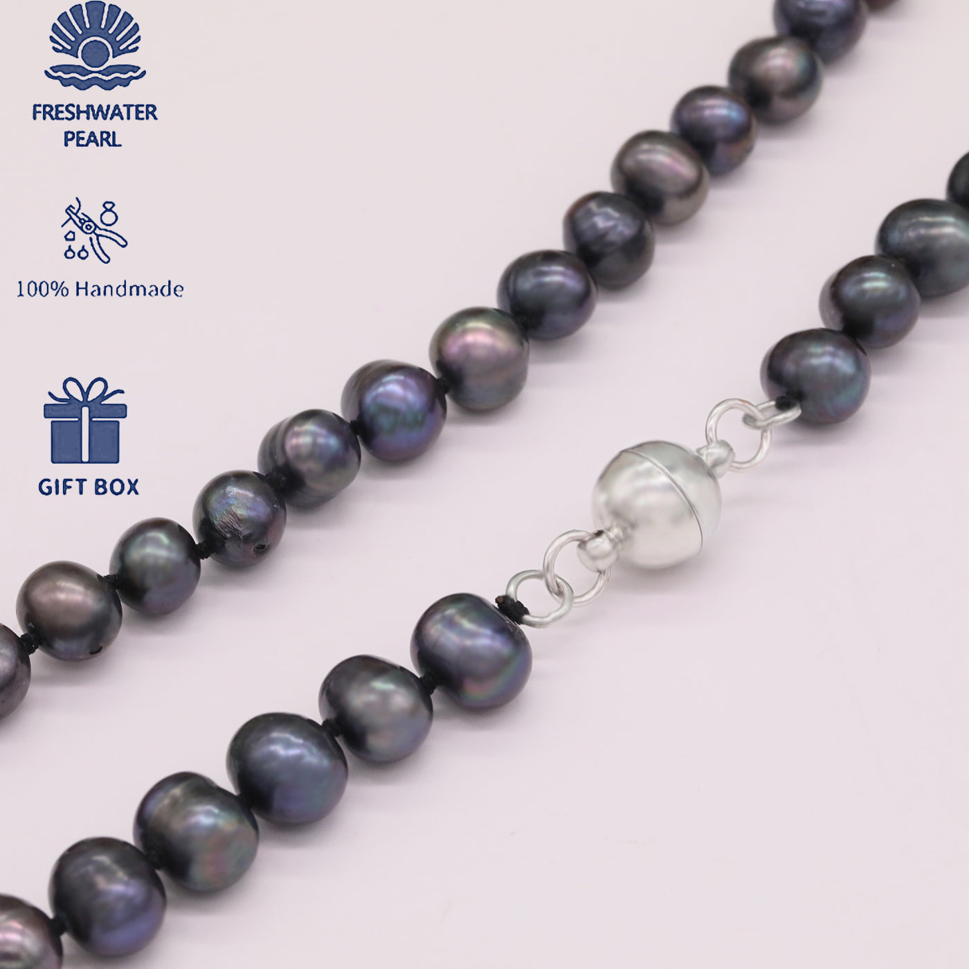 Classic Elegant Purple Colored Freshwater Pearl Necklace with Magnetic clapper Luxury Handmade 20.8inch long Freshwater Pearl necklace Fashion jewelry for men and women, with gift box, ideal holiday gift for everyday, weddings, parties and anniversaries